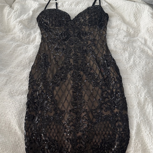 Lulu's Black Sequin Lace Dress - Picture 2 of 6